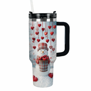 Heartfelt Snowman Christmas Custom Stanley Quencher 40oz Stainless Steel Tumbler With Handle - Threewoofs