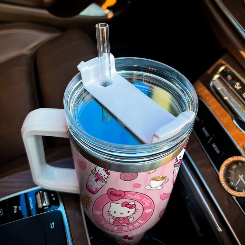 Hello Kitty Cartoon Custom Stanley Quencher 40oz Stainless Steel Tumbler With Handle - Threewoofs - Image 4