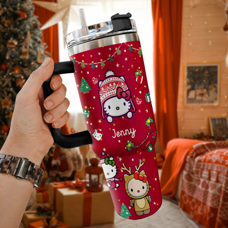 Hello Kitty Cartoon Custom Stanley Quencher 40oz Stainless Steel Tumbler With Handle - Threewoofs - Image 3