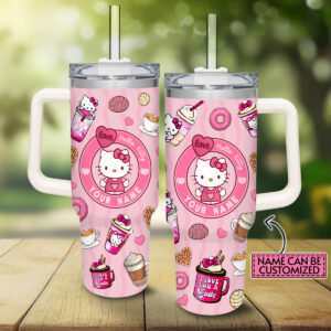 Hello Kitty Cartoon Custom Stanley Quencher 40oz Stainless Steel Tumbler With Handle - Threewoofs