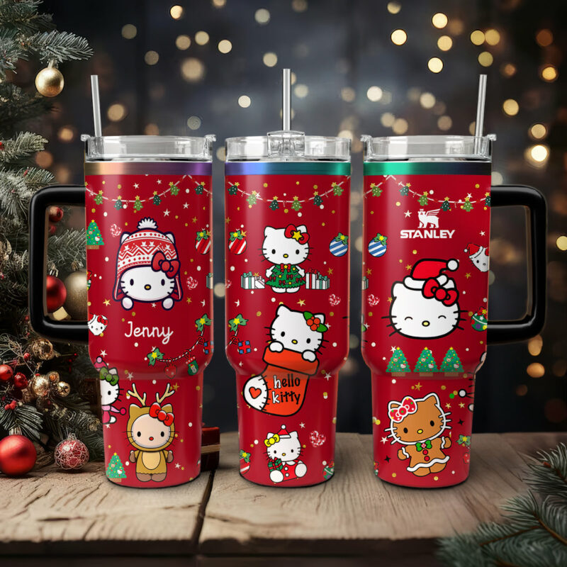 Hello Kitty Cartoon Custom Stanley Quencher 40oz Stainless Steel Tumbler With Handle - Threewoofs