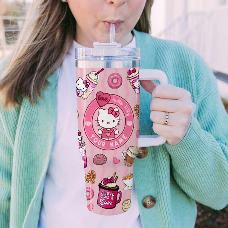 Hello Kitty Cartoon Custom Stanley Quencher 40oz Stainless Steel Tumbler With Handle - Threewoofs - Image 5