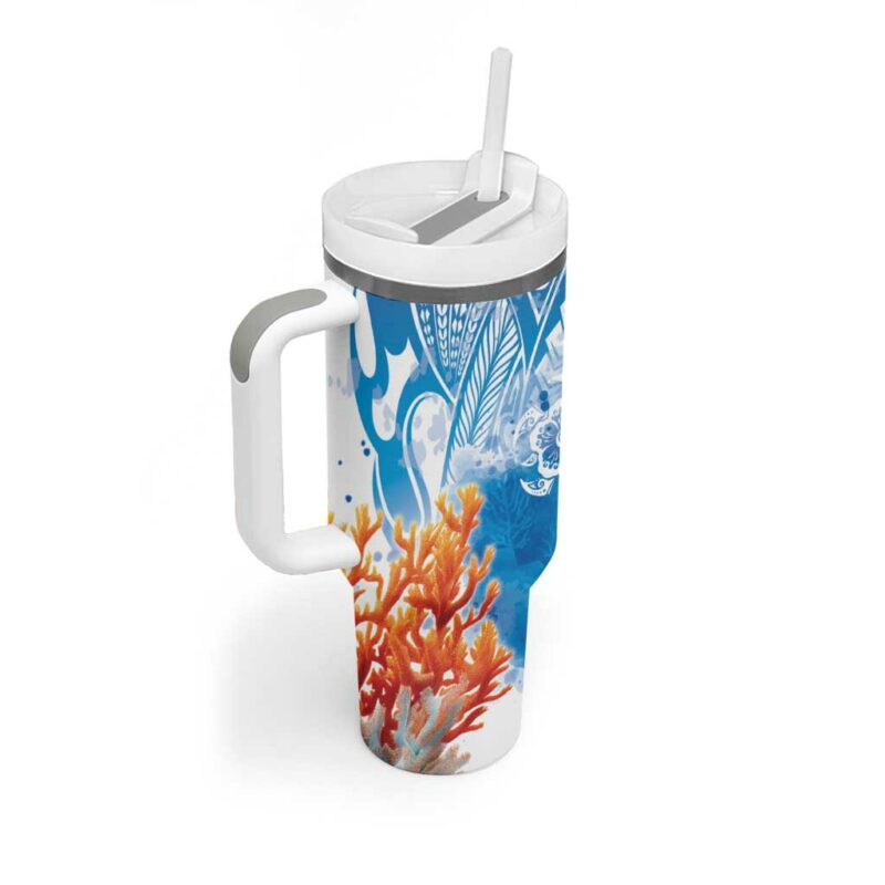 Hibiscus Turtle Tattoo Coral Reef with Polynesian Tribal Custom Stanley Quencher 40oz Stainless Steel Tumbler With Handle - Threewoofs - Image 2