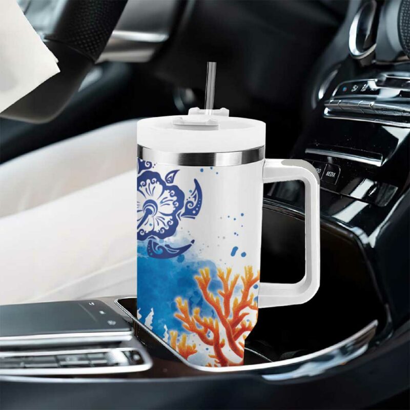 Hibiscus Turtle Tattoo Coral Reef with Polynesian Tribal Custom Stanley Quencher 40oz Stainless Steel Tumbler With Handle - Threewoofs - Image 8