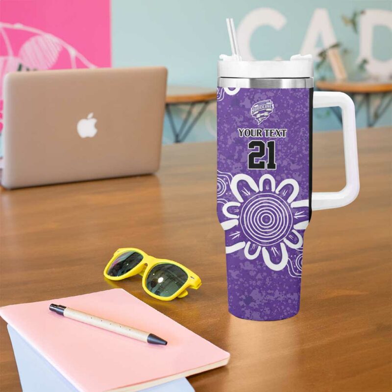 Hobart Hurricanes Minimalism Aboriginal Custom Stanley Quencher 40oz Stainless Steel Tumbler With Handle - Threewoofs - Image 5