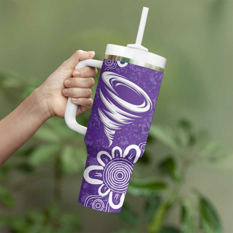 Hobart Hurricanes Minimalism Aboriginal Custom Stanley Quencher 40oz Stainless Steel Tumbler With Handle - Threewoofs - Image 4