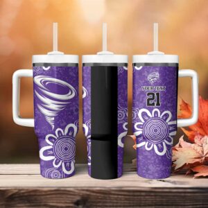 Hobart Hurricanes Minimalism Aboriginal Custom Stanley Quencher 40oz Stainless Steel Tumbler With Handle - Threewoofs
