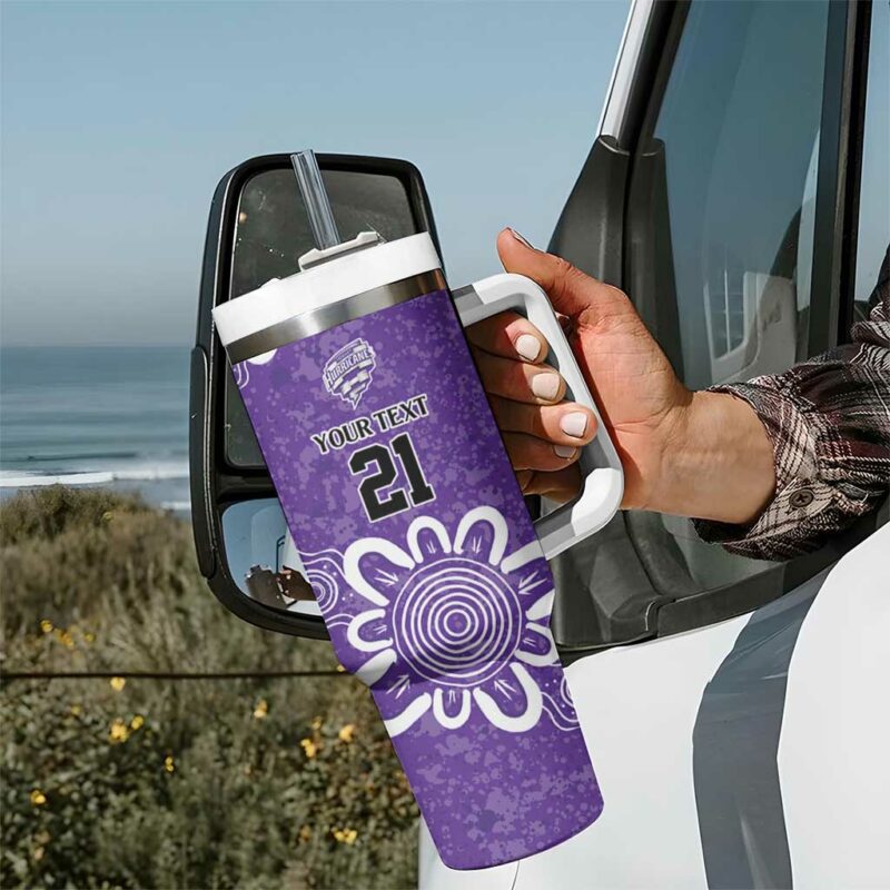 Hobart Hurricanes Minimalism Aboriginal Custom Stanley Quencher 40oz Stainless Steel Tumbler With Handle - Threewoofs - Image 7