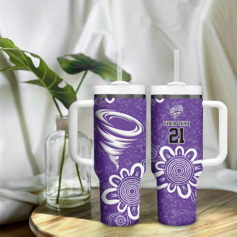 Hobart Hurricanes Minimalism Aboriginal Custom Stanley Quencher 40oz Stainless Steel Tumbler With Handle - Threewoofs - Image 9