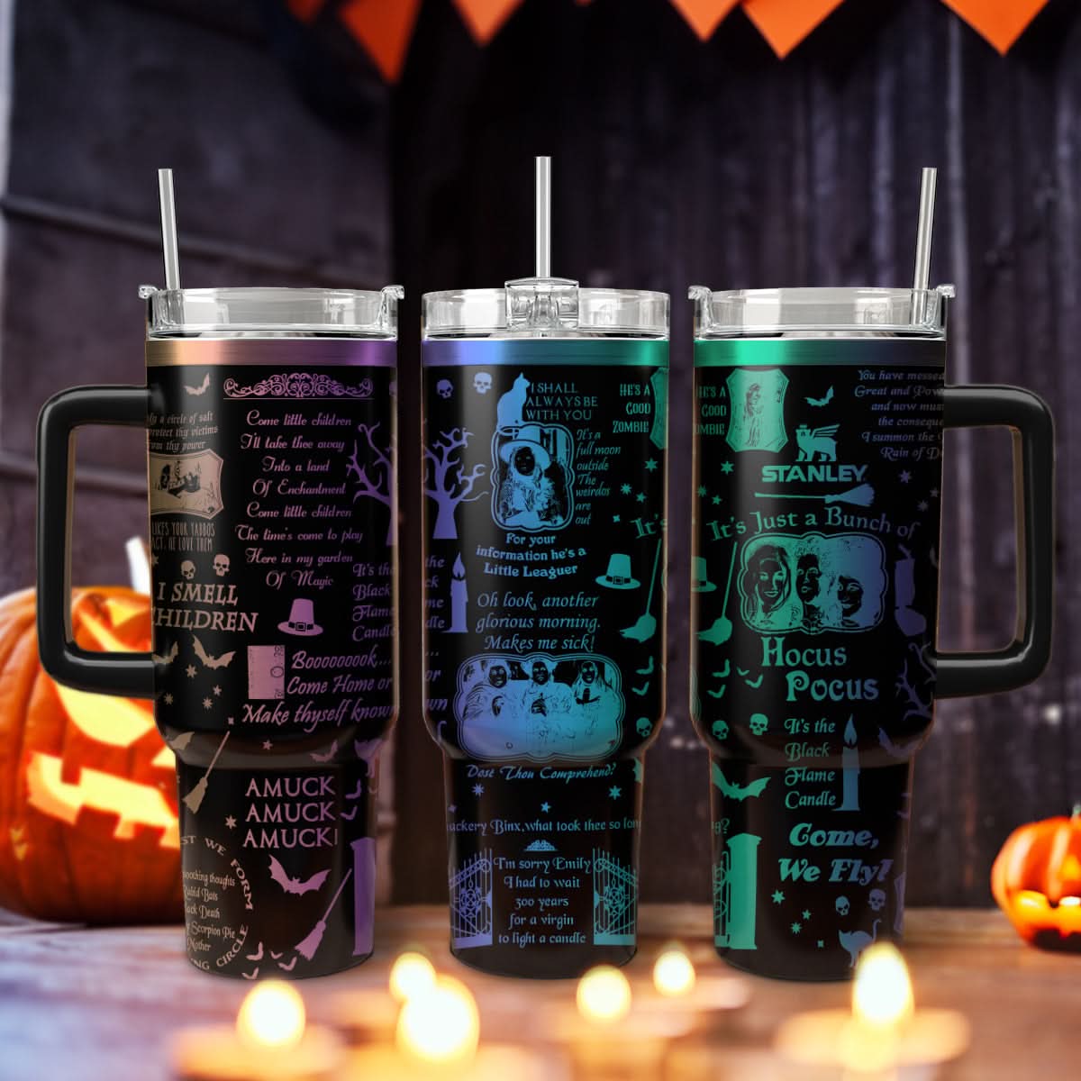 Hocus Pocus Movies Custom Stanley Quencher 40oz Stainless Steel Tumbler With Handle - Threewoofs