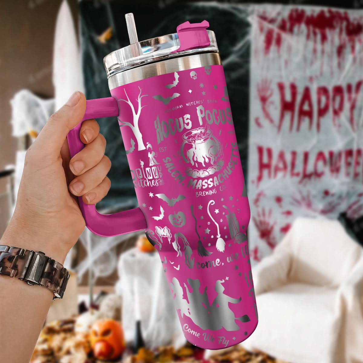 Hocus Pocus Movies Custom Stanley Quencher 40oz Stainless Steel Tumbler With Handle - Threewoofs