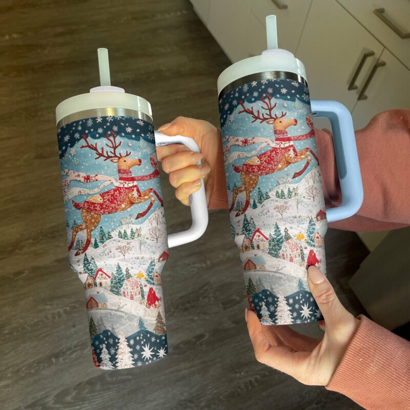 Holiday Charm Christmas Custom Stanley Quencher 40oz Stainless Steel Tumbler With Handle - Threewoofs - Image 2
