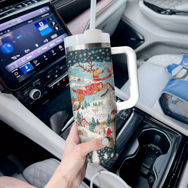 Holiday Charm Christmas Custom Stanley Quencher 40oz Stainless Steel Tumbler With Handle - Threewoofs - Image 3