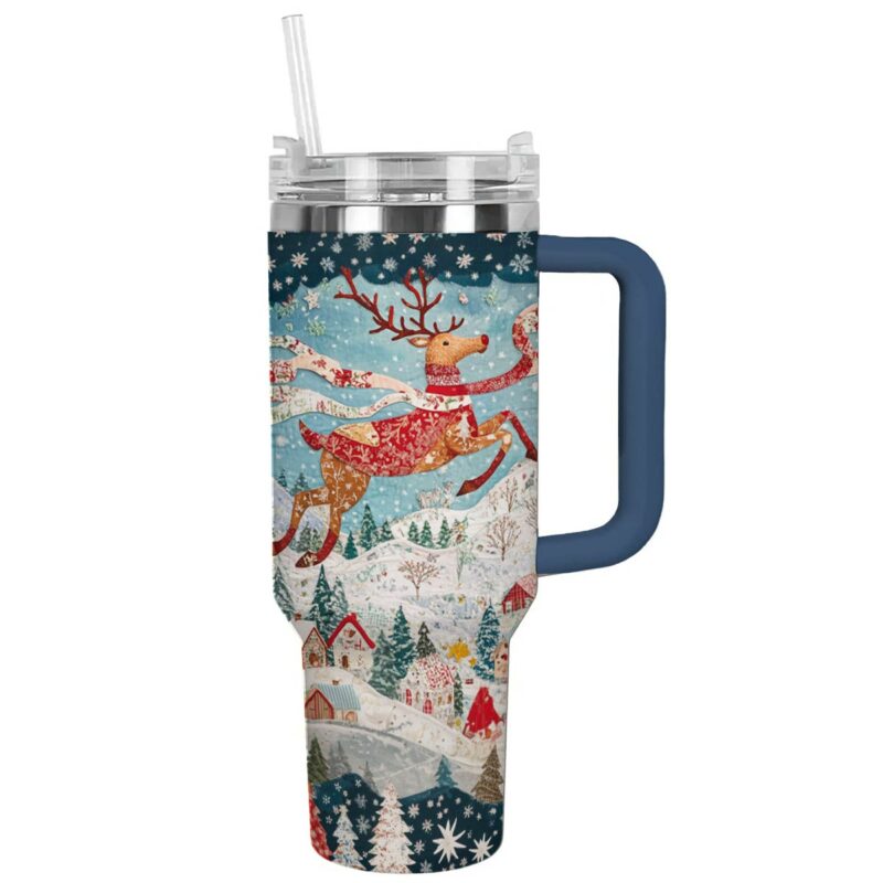 Holiday Charm Christmas Custom Stanley Quencher 40oz Stainless Steel Tumbler With Handle - Threewoofs