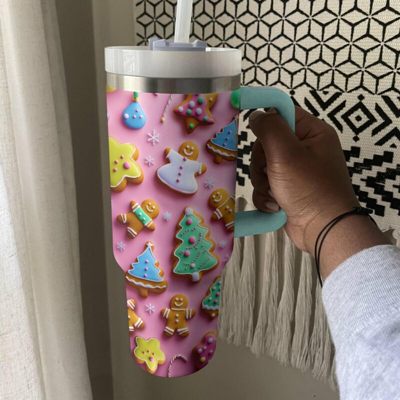 Holiday Cookies Trees Custom Stanley Quencher 40oz Stainless Steel Tumbler With Handle - Threewoofs - Image 3