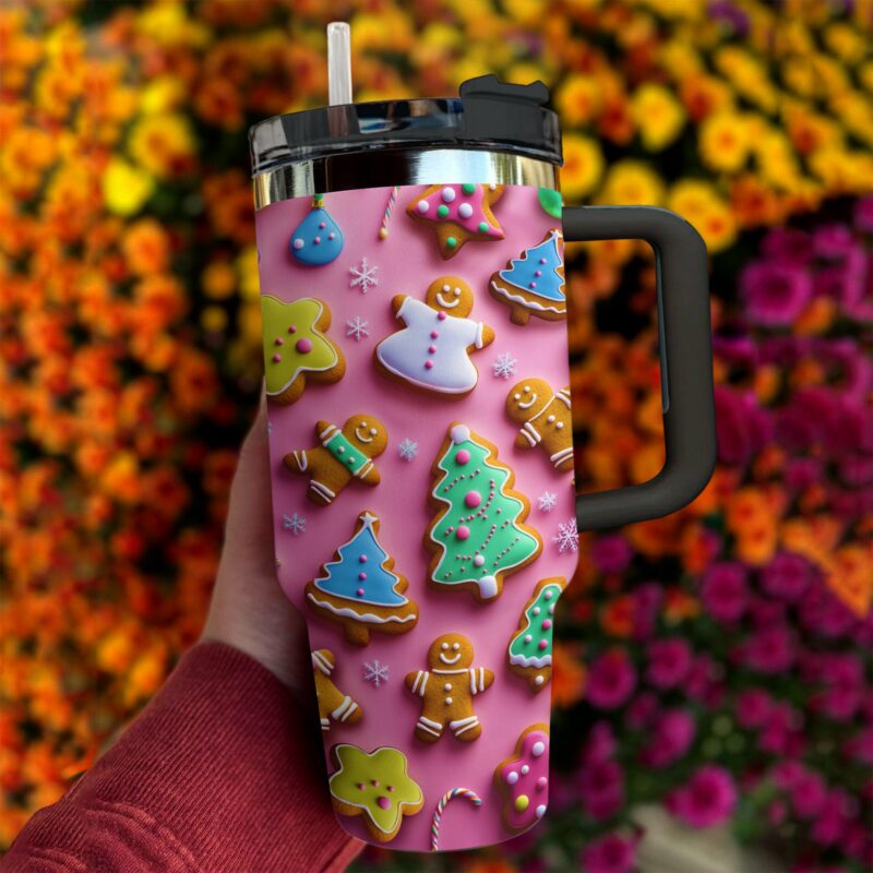 Holiday Cookies Trees Custom Stanley Quencher 40oz Stainless Steel Tumbler With Handle - Threewoofs - Image 4