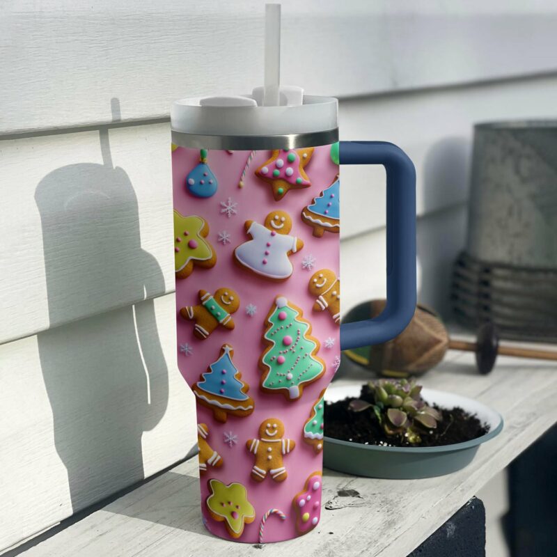 Holiday Cookies Trees Custom Stanley Quencher 40oz Stainless Steel Tumbler With Handle - Threewoofs - Image 2