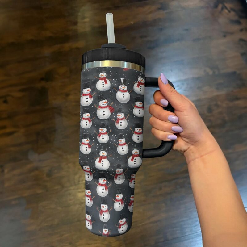 Holiday Hugs Snowman Christmas Custom Stanley Quencher 40oz Stainless Steel Tumbler With Handle - Threewoofs - Image 3