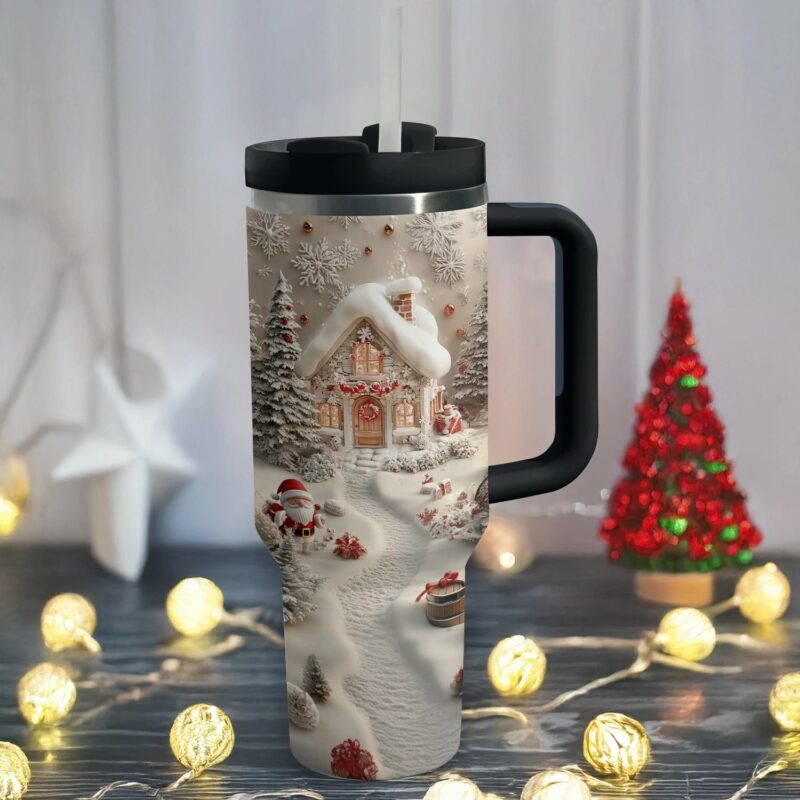 Holiday Lights Christmas Custom Stanley Quencher 40oz Stainless Steel Tumbler With Handle - Threewoofs - Image 3