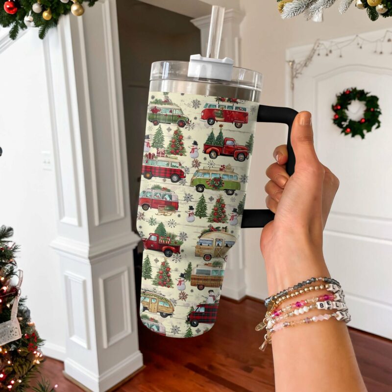 Holiday Road Trip Christmas Custom Stanley Quencher 40oz Stainless Steel Tumbler With Handle - Threewoofs - Image 3