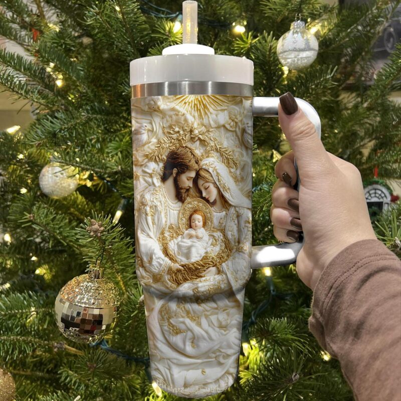 Holy Family Christmas Custom Stanley Quencher 40oz Stainless Steel Tumbler With Handle - Threewoofs - Image 3