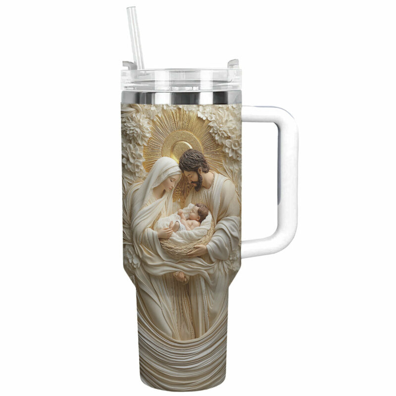 Holy Family Christmas Custom Stanley Quencher 40oz Stainless Steel Tumbler With Handle - Threewoofs