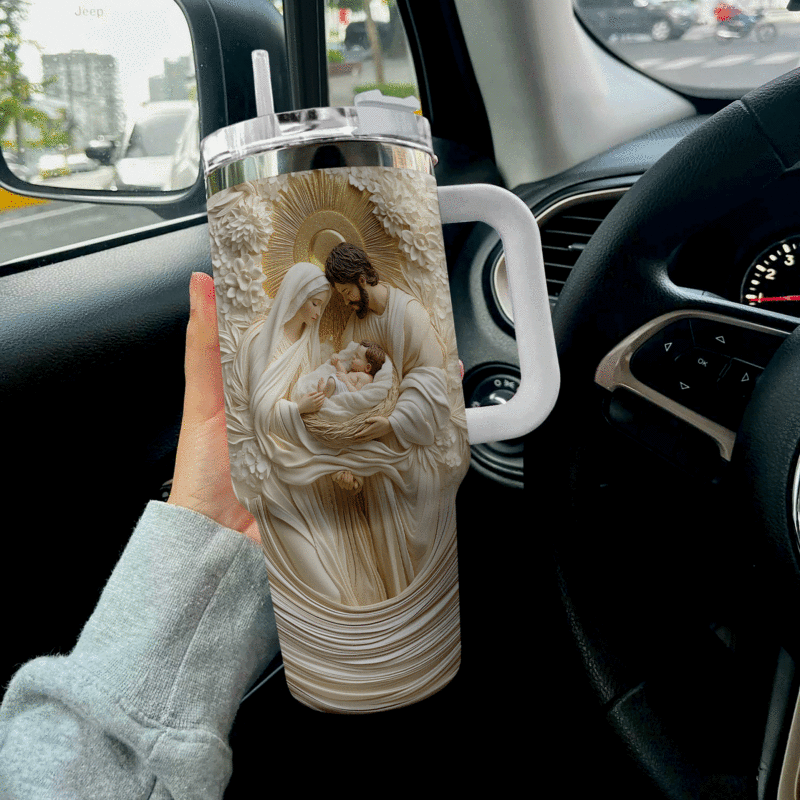 Holy Family Christmas Custom Stanley Quencher 40oz Stainless Steel Tumbler With Handle - Threewoofs - Image 2