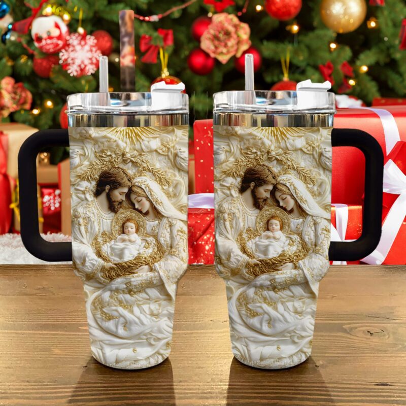 Holy Family Christmas Custom Stanley Quencher 40oz Stainless Steel Tumbler With Handle - Threewoofs - Image 2