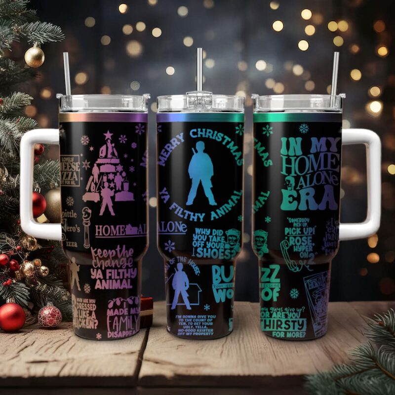 Home Alone Movies Custom Stanley Quencher 40oz Stainless Steel Tumbler With Handle - Threewoofs