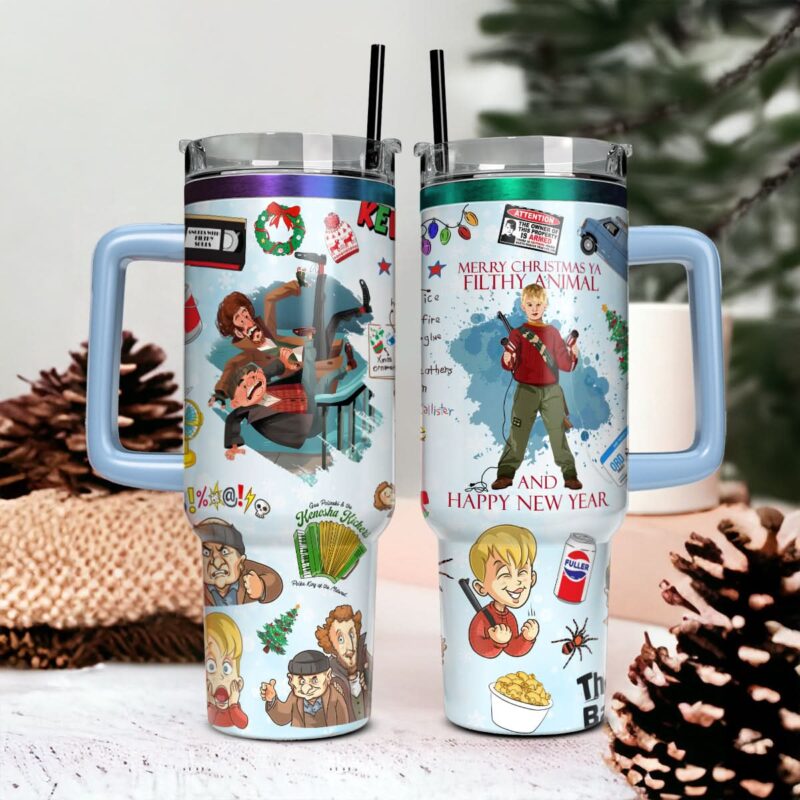 Home Alone Movies Custom Stanley Quencher 40oz Stainless Steel Tumbler With Handle - Threewoofs - Image 5