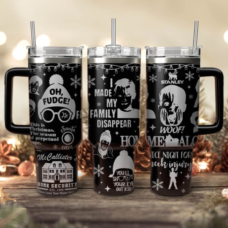 Home Alone Movies Custom Stanley Quencher 40oz Stainless Steel Tumbler With Handle - Threewoofs