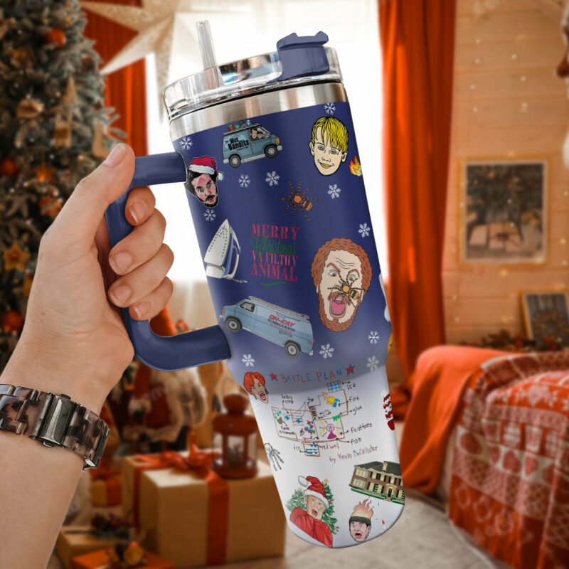 Home Alone Movies Custom Stanley Quencher 40oz Stainless Steel Tumbler With Handle - Threewoofs - Image 2