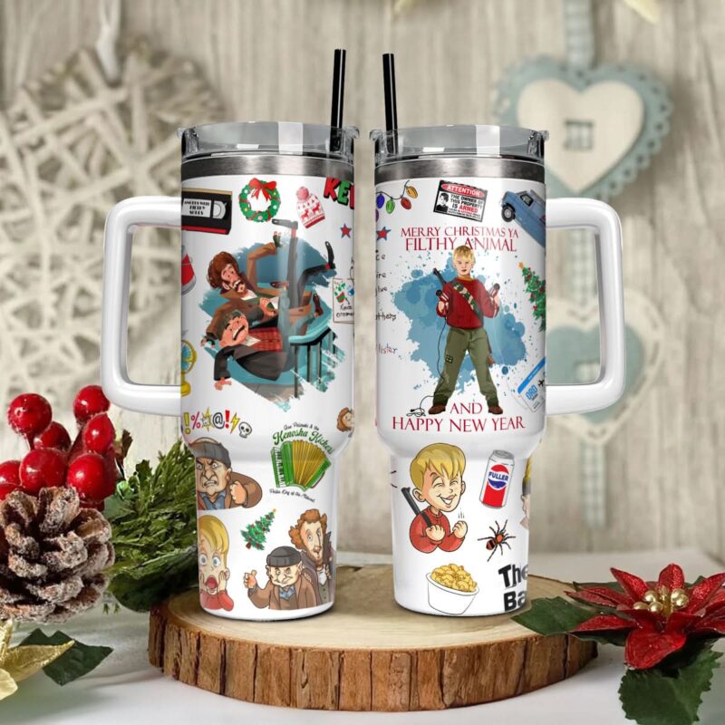 Home Alone Movies Custom Stanley Quencher 40oz Stainless Steel Tumbler With Handle - Threewoofs - Image 3