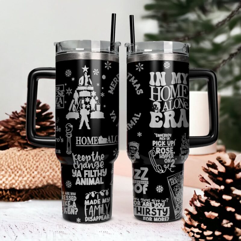 Home Alone Movies Custom Stanley Quencher 40oz Stainless Steel Tumbler With Handle - Threewoofs - Image 2