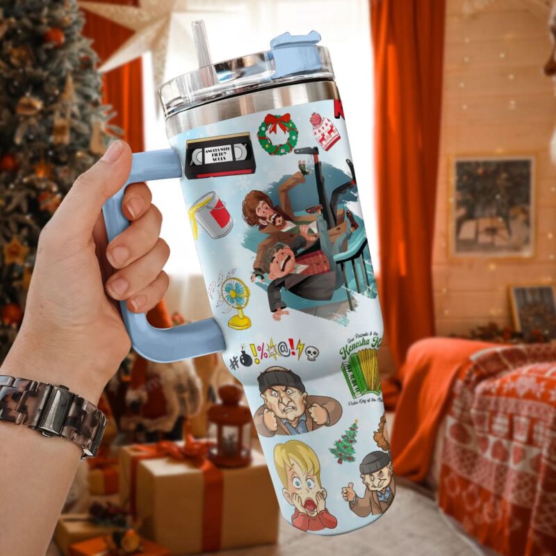 Home Alone Movies Custom Stanley Quencher 40oz Stainless Steel Tumbler With Handle - Threewoofs - Image 2