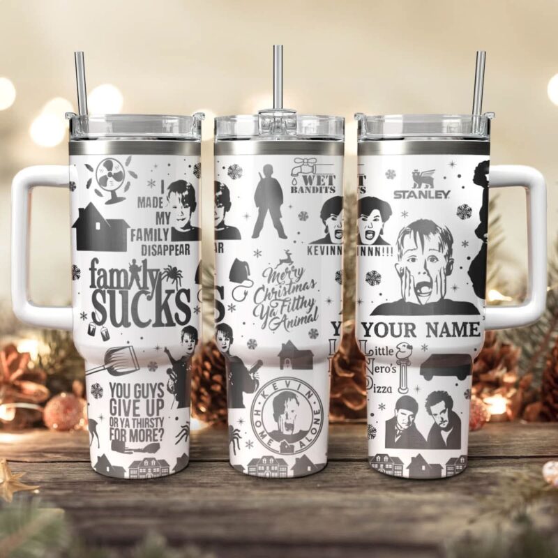 Home Alone Movies Custom Stanley Quencher 40oz Stainless Steel Tumbler With Handle - Threewoofs