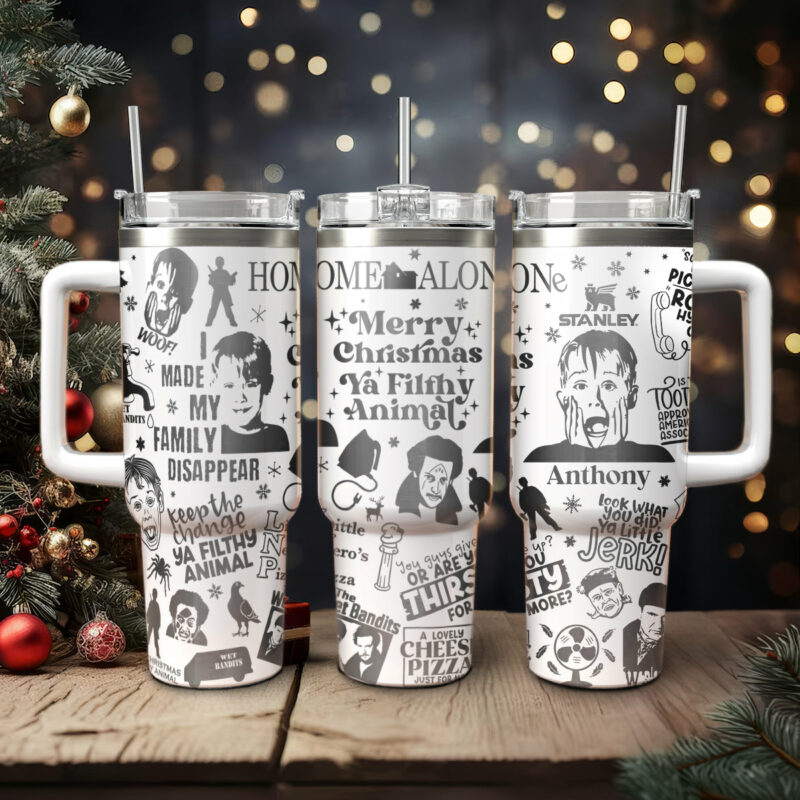 Home Alone Movies Custom Stanley Quencher 40oz Stainless Steel Tumbler With Handle - Threewoofs