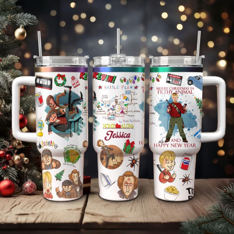 Home Alone Movies Custom Stanley Quencher 40oz Stainless Steel Tumbler With Handle - Threewoofs - Image 4