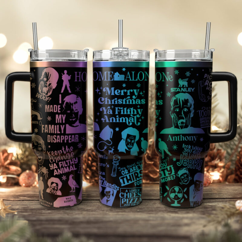 Home Alone Movies Custom Stanley Quencher 40oz Stainless Steel Tumbler With Handle - Threewoofs
