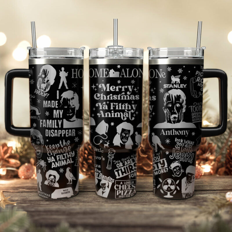 Home Alone Movies Custom Stanley Quencher 40oz Stainless Steel Tumbler With Handle - Threewoofs