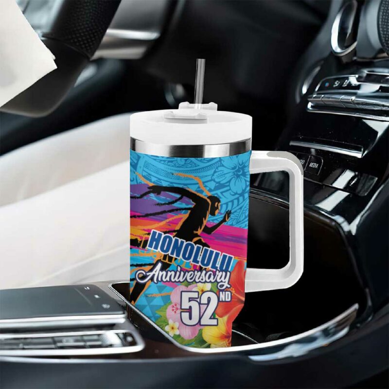 Honolulu Anniversary 52nd Running Marathon Competition Kakau Blue Color Custom Stanley Quencher 40oz Stainless Steel Tumbler With Handle - Threewoofs - Image 8