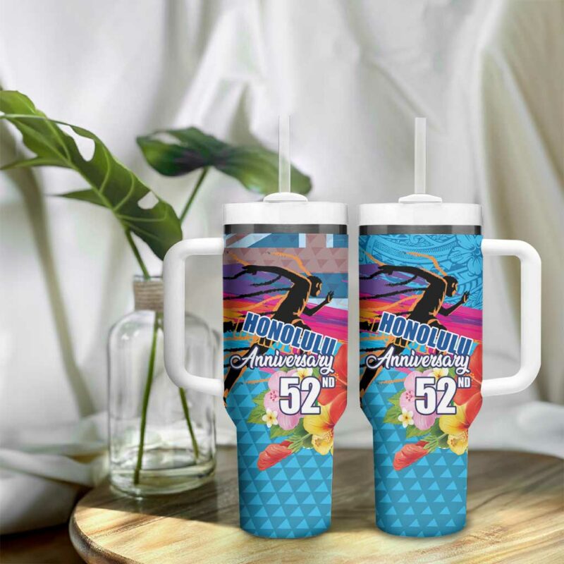 Honolulu Anniversary 52nd Running Marathon Competition Kakau Blue Color Custom Stanley Quencher 40oz Stainless Steel Tumbler With Handle - Threewoofs - Image 9