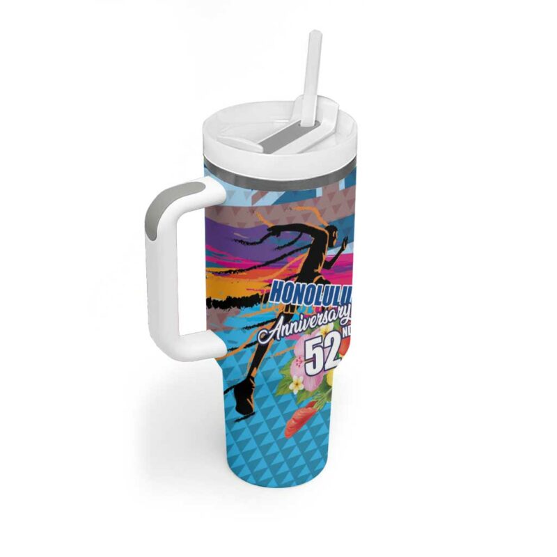 Honolulu Anniversary 52nd Running Marathon Competition Kakau Blue Color Custom Stanley Quencher 40oz Stainless Steel Tumbler With Handle - Threewoofs - Image 2