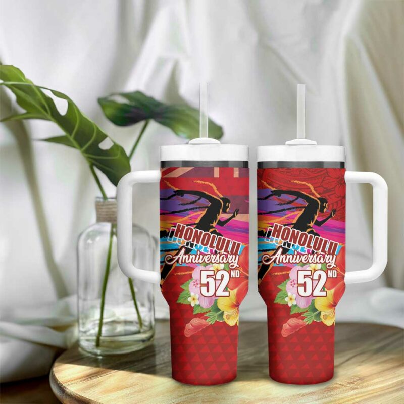 Honolulu Anniversary 52nd Running Marathon Competition Kakau Red Color Custom Stanley Quencher 40oz Stainless Steel Tumbler With Handle - Threewoofs - Image 9