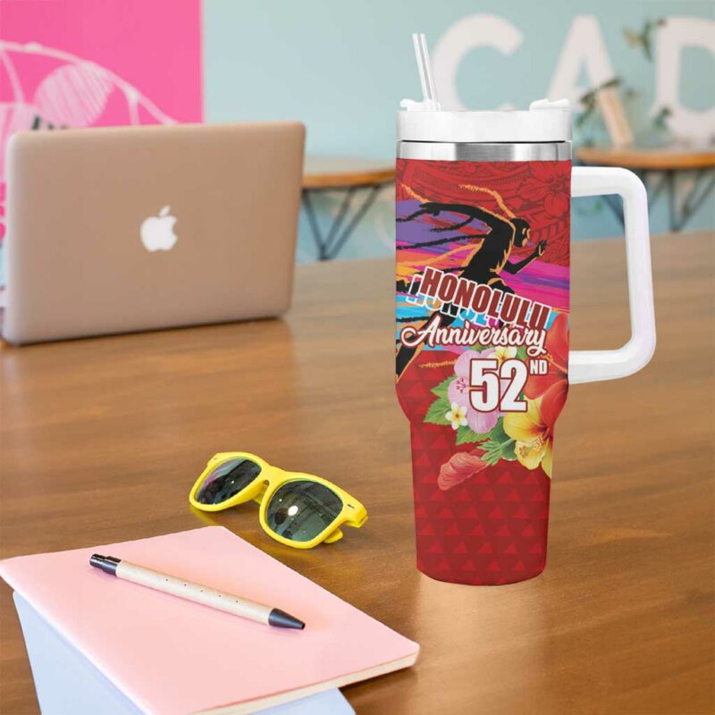 Honolulu Anniversary 52nd Running Marathon Competition Kakau Red Color Custom Stanley Quencher 40oz Stainless Steel Tumbler With Handle - Threewoofs - Image 5