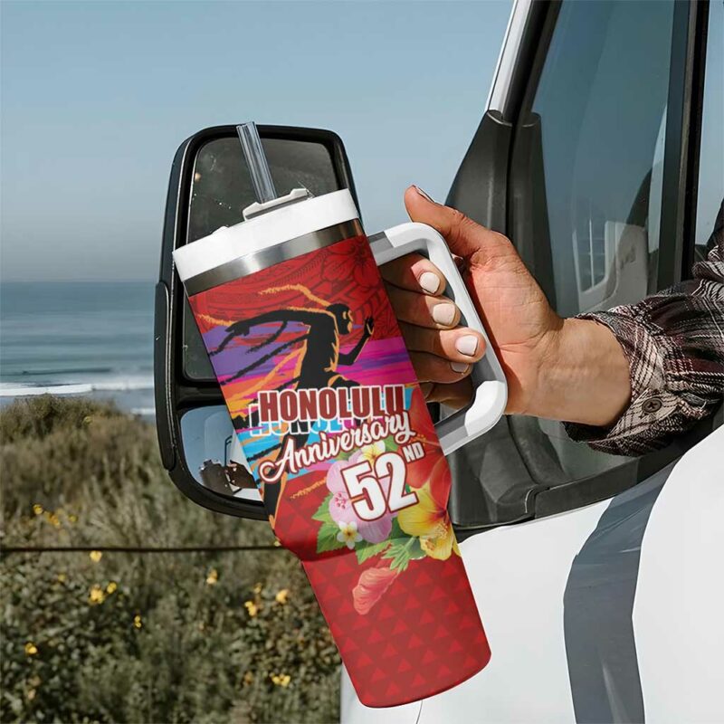 Honolulu Anniversary 52nd Running Marathon Competition Kakau Red Color Custom Stanley Quencher 40oz Stainless Steel Tumbler With Handle - Threewoofs - Image 7