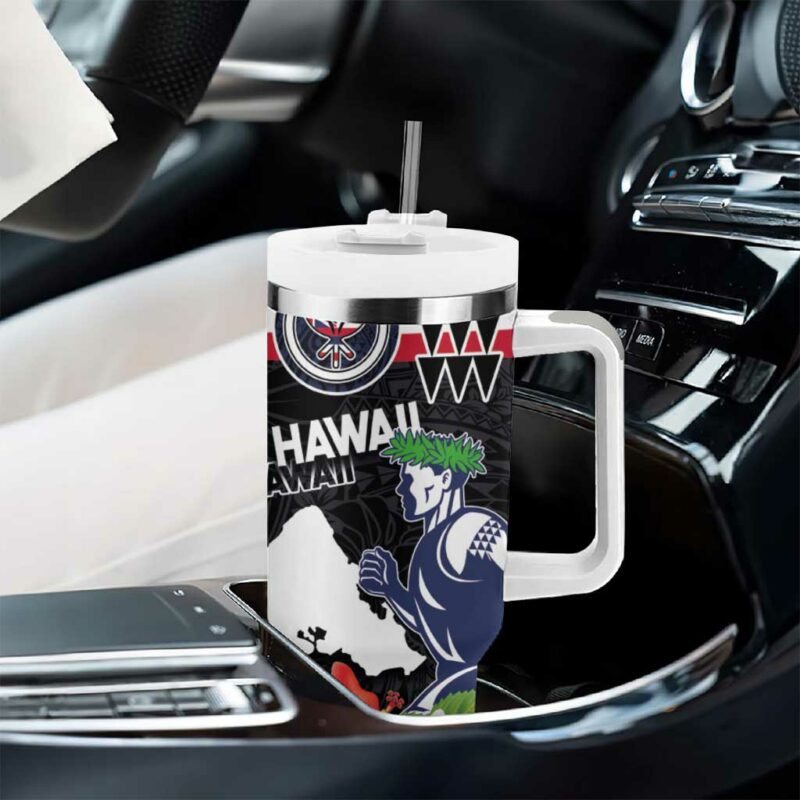 Honolulu Running Race Hawaii Marathon Kakau Art with Hibiscus and National Flag Custom Stanley Quencher 40oz Stainless Steel Tumbler With Handle - Threewoofs - Image 8