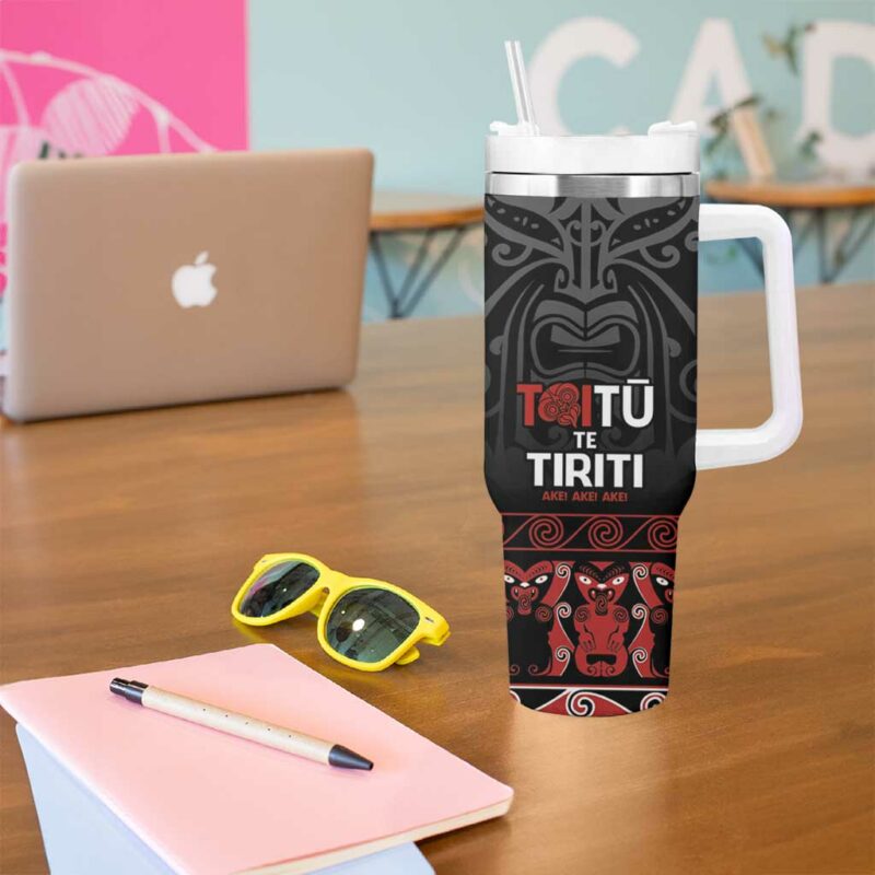 Honour The Treaty New Zealand Toitu Te Tiriti Ake!Ake!Ake! Custom Stanley Quencher 40oz Stainless Steel Tumbler With Handle - Threewoofs - Image 5