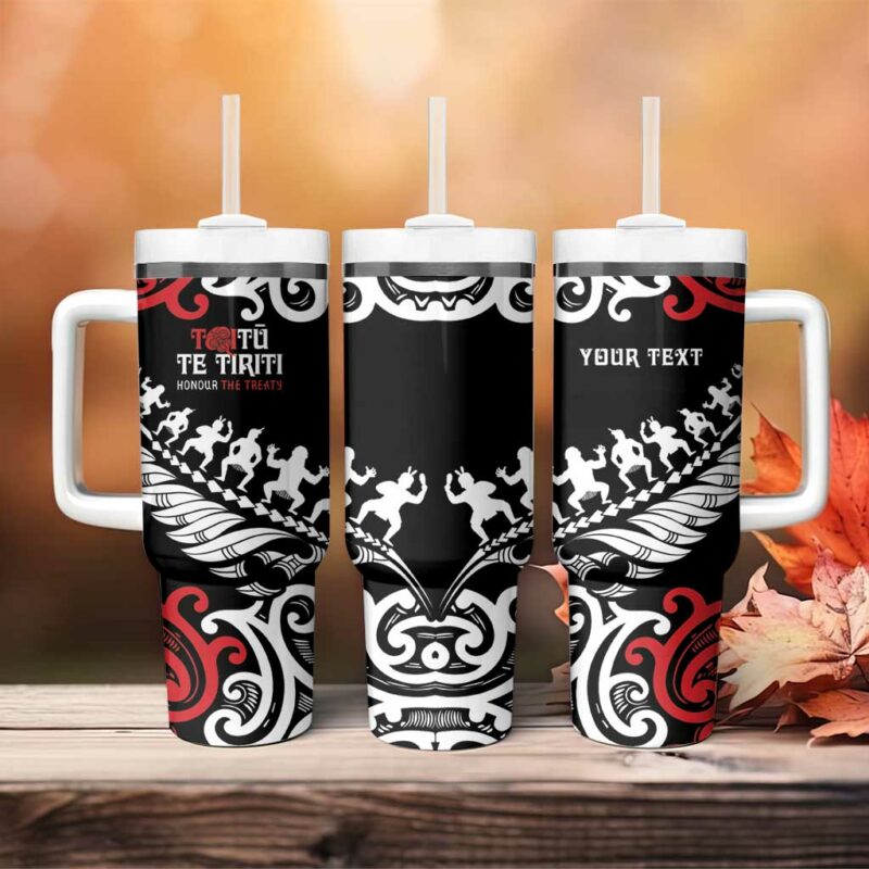 Honour The Treaty New Zealand Toitu Te Tiriti Half Fern Custom Stanley Quencher 40oz Stainless Steel Tumbler With Handle - Threewoofs - Image 4