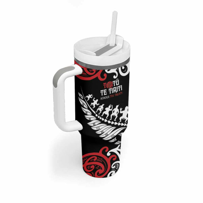 Honour The Treaty New Zealand Toitu Te Tiriti Half Fern Custom Stanley Quencher 40oz Stainless Steel Tumbler With Handle - Threewoofs - Image 2